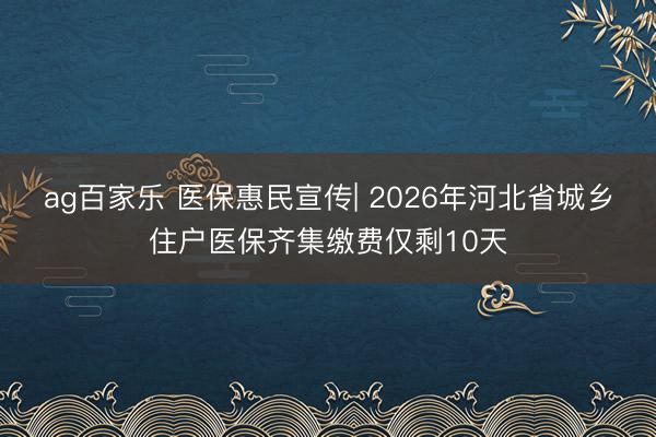 ag百家乐 医保惠民宣传| 2026年河北省城乡住户医保齐集缴费仅剩10天