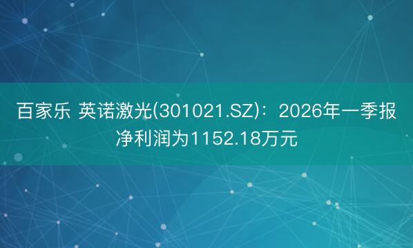 百家乐 英诺激光(301021.SZ)：2026年一季报净利润为1152.18万元