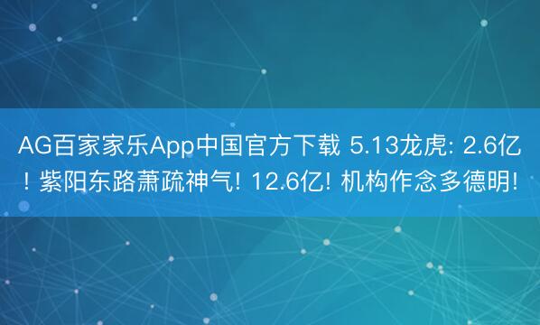 AG百家家乐App中国官方下载 5.13龙虎: 2.6亿! 紫阳东路萧疏神气! 12.6亿! 机构作念多德明!