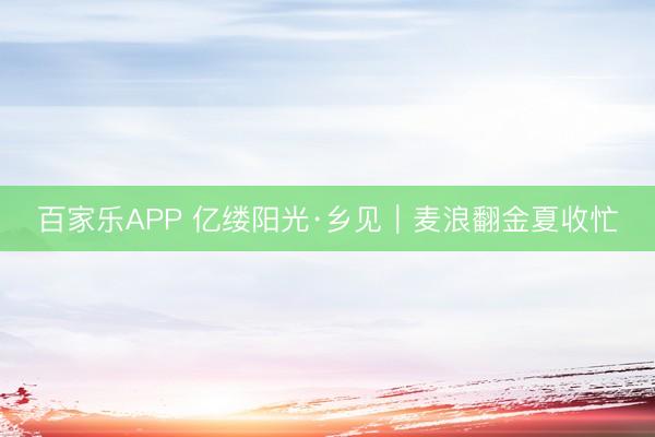 百家乐APP 亿缕阳光·乡见｜麦浪翻金夏收忙