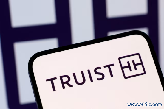 手机屏幕上的 Truist 金融品牌标识插画